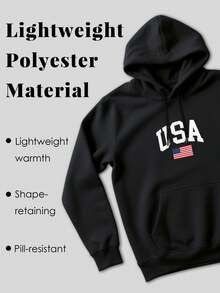 1pc Independence Day Unisex Hoodie USA Flag Print Black Hoodie, Hoodies For Men Lightweight Polyester Material, Simple Crossprint Drawstring Hoodie, Machine Washable, For Spring/Summer/Fall, Independence Day, Labor Day, Veterans Day - 黑色 - 查看 3