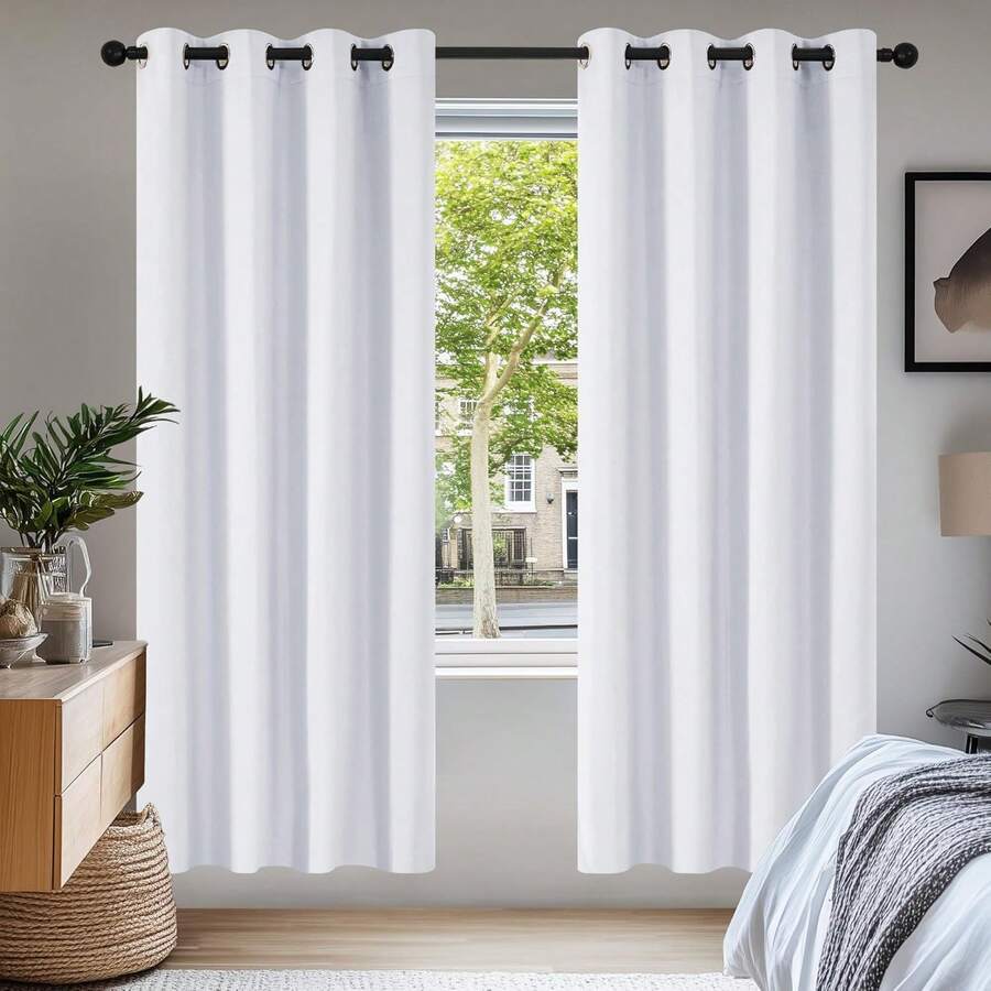 Deconovo White Curtains Thermal Insulated Room Darkening Eyelet Curtains For Girls Bedroom Silver Grey 42 X 63 Inch 2 Panels