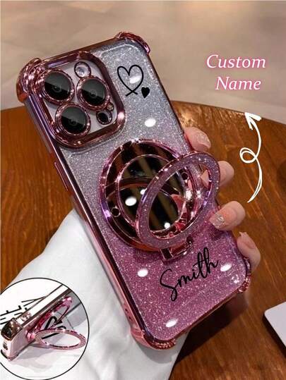 1pc Customized Signature Phone Case, Thickened Four-Corner Electroplated Anti-Drop Kickstand Phone Case, Compatible With Iphone 15 Pro Max/16 Pro Max/16 Pro/14 Pro Max/14 Pro/13 Pro Max/16, 17 17 Pro 17 Pro Max, Galaxy S21 5G/S21 Ultra/S22/S22 Ultra/S23/S23 Ultra/S24/S24 Ultra 5G, S25 S26 Ultra, Colorful, Fashionable, Kawaii Customized, Personalized, Unique, Ideal Gift