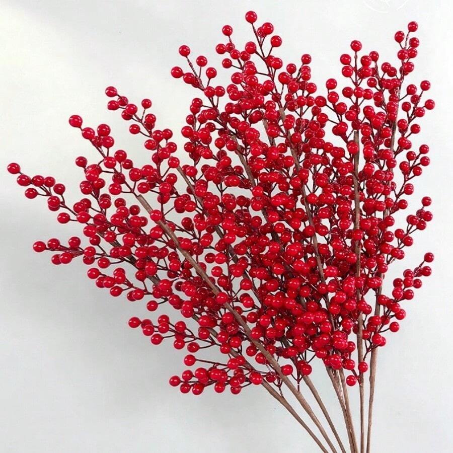 1 cái/2 cái/4 cái, Cành quả mọng đỏ nhân tạo 24 inch, Thân quả mọng xốp, Giáng sinh, Năm mới, Lễ hội mùa xuân Trang trí bình hoa tự làm tại nhà Cành quả mọng, Trang trí để bàn - Đỏ - Xem 1