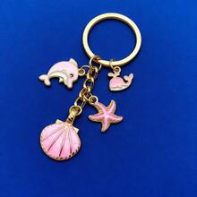 (Starting At 1 Unit) New Ocean Series Oil Dropping Beach Sea Star Turtle Mermaid Keychain Creative Backpack Car Charm