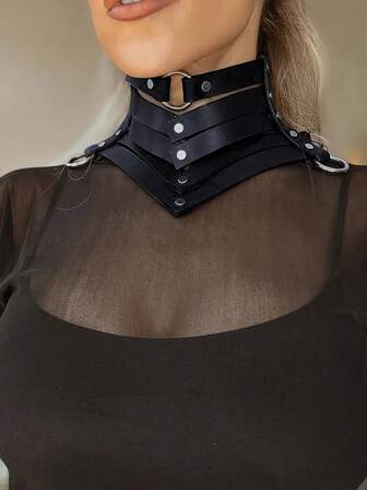 1PC PU Leather Choker Necklace, Women Punk Collar, Choker Dark Goth, Adjustable Rock Cool Choker, Alternative Fashion