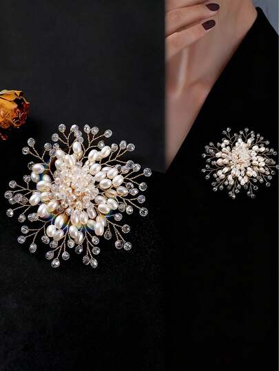 1pc Fashionable Vintage-Style Handmade Faux Pearl Jewelry Brooch, High-End Floral Lapel Pin For Women, Ideal Gift For Weddings, Holidays, Valentine's Day