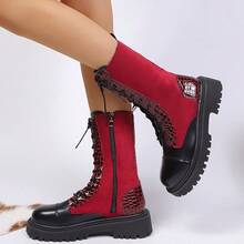 2025 Nuovi stivali slim con suola spessa, stile britannico, scarpe da donna - Rosso - Visualizzare 4