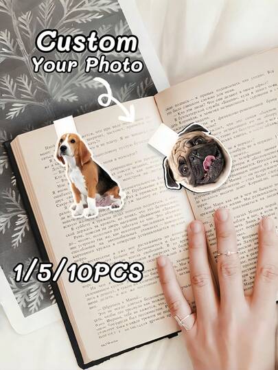 1/5/10個 カスタマイズ ブックマーク、カスタマイズ マグネット式 写真ブックマーク、ペットのブックマーク (猫/犬)、ペットの写真付きマグネットブックマーク、本好きの女性、ペット飼い主、ペットメモリアルギフト、クリスマスギフトに最適な ユニークなギフト