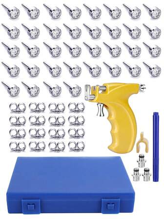 Kit profesional de pistola para perforar orejas de color amarillo con 18 pares de aretes de acero inoxidable 316L para perforar el Body, orejas/nariz/labios para uso en salón o en casa