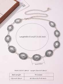 1 chiếc Dây thắt lưng cổ điển phong cách phương Tây Boho khắc hoa bằng kim loại dành cho nữ, giản dị và thời trang - Dây chuyền thắt lưng Tangcao hình bầu dục màu vàng - Xem 4