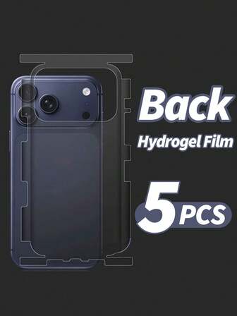 5pcs Full Coverage Hydrogel Back Film, Compatible With 17/17 Pro Max/17 Pro/Air/16/15/Plus/14/Pro Max/13/12 Pro Max, Transparent Screen Protector, Compatible With 17 Pro Max Sticker Screen Protection Essentials, Applicable To Daily Shield, Office, Home Daily Shield Office Home Phone Screen Protector Phone Accessories Waterproof Shockproof Anti-Fall Scratch Resistant
