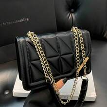 韩版做旧质感休闲手提包，2025新款时尚简约方形斜挎包，女士 - 黑色 - 查看 2