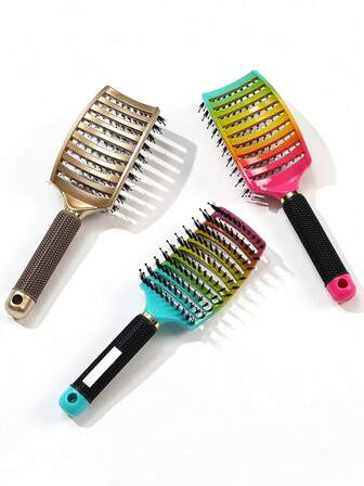1支温和头皮按摩人体工学发梳 - 透气式梳理造型工具，适用于所有发质，柔软刷毛，ABS塑料手柄