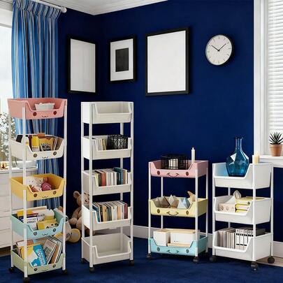 3/5-Layer Wheeled Mobile Bookshelf Storage Cart - Compact Rolling Bookshelf For Learning Organizer, Home Office, Classroom, Bedroom, Library - Space Saving And Easy To Assemble - Suitable For Students And Professionals, Bookshelf Furniture, Easy Assembly, Christmas Gifts
