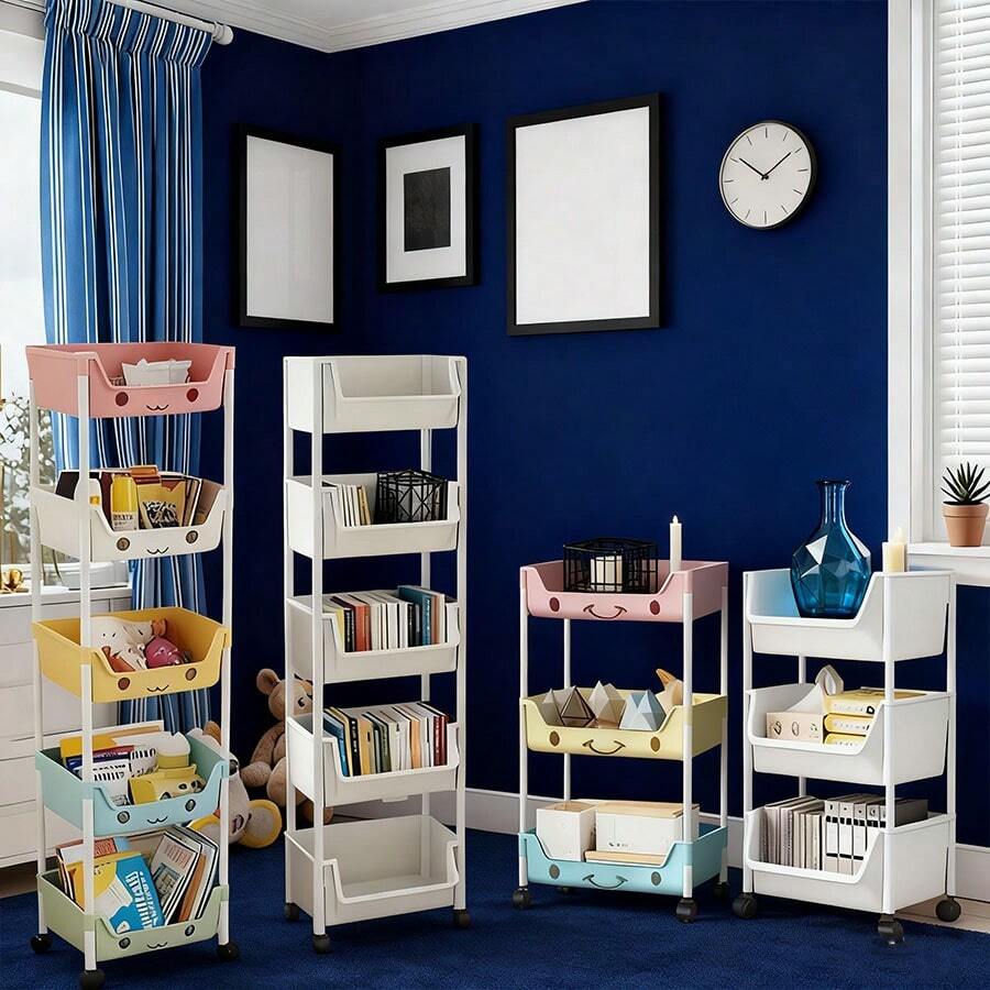 3/5-Layer Wheeled Mobile Bookshelf Storage Cart - Compact Rolling Bookshelf For Learning Organizer, Home Office, Classroom, Bedroom, Library - Space Saving And Easy To Assemble - Suitable For Students And Professionals, Bookshelf Furniture, Easy Assembly, Christmas Gifts - 3層簡約白 - 查看 1
