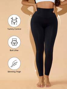 女士高弹力塑身打底裤 - 黑色 - 查看 4