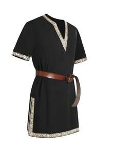 Men's Scottish Mercenary Costume Tunic Medieval Knight Warrior Style LARP Renaissance Halloween Top - 黑色 - 查看 3