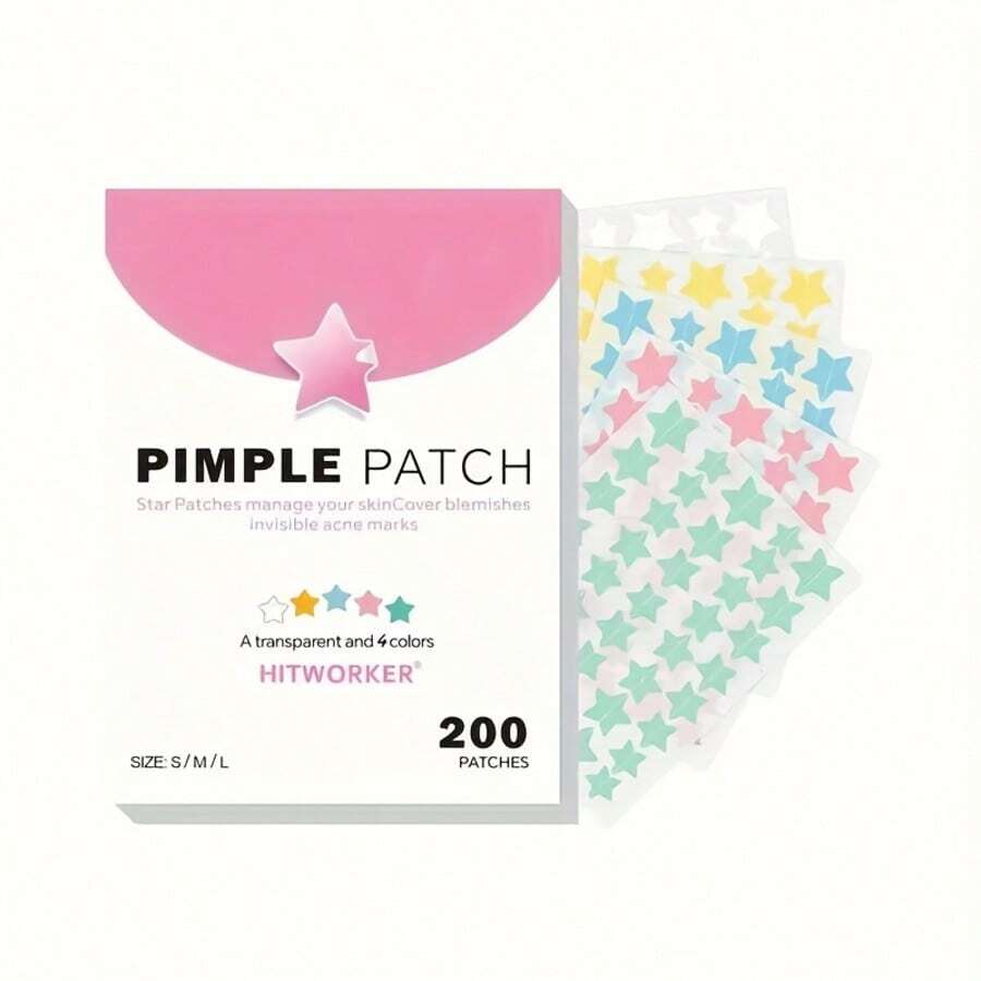 200 Pcs HITWORKER Cute Hydrocolloid Acne Patches | Star-Shaped Acne Patches, Waterproof And Non-Drying, Gentle And Non-Irritating, Suitable For All Skin Types, Colorful Design. - 彩色-200pcs - 查看 1