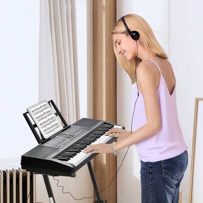 61 Key Digital Keyboard Piano, 200 Tones 200 Rhythms, Electric Portable Piano Keyboard Kit With 60 Demo Songs Built-In Dual Speakers Headphones, Piano Stickers For Beginners Learning