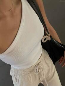 Tank Top Mule Manca One Shoulder One Shoulder No Manca Ribbed BLACK WHITE Basic Bicolor Feminine Foreign Fashion RIBBED RIBANA OLD MONEY TAILORING BASIC ELEGANT - 白色 - 查看 2