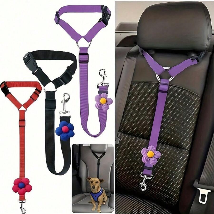 1Pc Pet Car Seat Belt Traction Rope, Car Cat And Dog Retainer, Retractable Car Safety Rope - Flower - View 1
