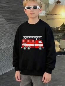 Young Boy Cool Street Style Letter Print Crew Neck Sweatshirt - Black - View 1