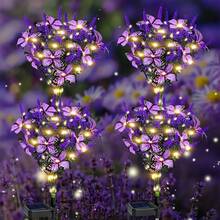 AMILL 2PCS/4PCS Solar 7-Head Lavender With Butterfly LED Garden Lights, Auto On/Off Solar Powered Outdoor Decorative Lighting Weather-Resistant Floral Pathway Lights For Wedding Christmas Halloween Party Decor, Festive Lighting, Lawn Lights - 暖白色 - 查看 3