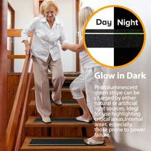 10 unidades de faixas antiderrapantes que brilham no escuro para degraus - Fita antiderrapante de alta tração, 10 cm x 60 cm, preta com bordas verdes, tiras autoadesivas para uso interno/externo em escadas, para inverno, chuva, neve e escadas escorregadias - Fácil instalação, faixa de durável