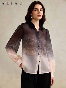 Aliao High-End Gradient Asymmetrical Pattern Sheer Shirt, Eye-Catching, Suitable For New Year, Valentine's Day, Elegant Ladies, Beach Wear, Thanksgiving, Graduation Season - Multicolor - View 4