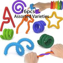 16 pièces Bâtonnets sensoriels Jouets Fidget, Bâtonnets Fidget flexibles texturés et pliables, Faveurs de fête pour enfants et adultes, Soulagement de l'anxiété Fidgets pour la classe, Système de récompense en classe, Remplisseurs de sacs cadeaux, Cadeaux de vacances, Variétés assorties - Multicolore - Voir 6