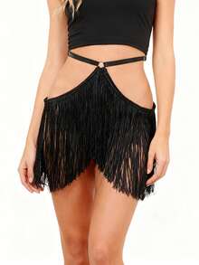 1 chiếc đai lưng tua rua gợi cảm cho nữ, đai lưng Burlesque, đai lưng co giãn có thể điều chỉnh cho đêm tiệc disco - màu đen - Xem 7