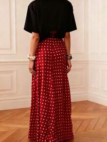 Women's Casual Polka Dot A-Line Maxi Dress, Made Of Non-Stretch Woven Fabric, Suitable For Everyday Wear - Red - View 2