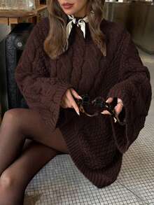 Sweter damski Just Masa, swobodny, kolorowy, lniany wzór, luźny, dzianinowy sweter z długim rękawem i okrągłym dekoltem, zimowy