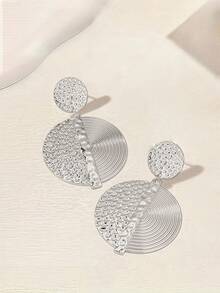 1 Pair Women's Fashion Exaggerated Large Metal Pendant Earrings - Silver - View 2