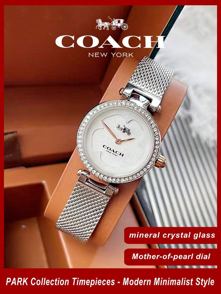 Coach Park Mother of Pearl Dial Silver Mesh Bracelet Watch for Women - 銀色 - 查看 1