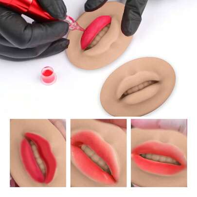 1 pieza Modelo de labios 3D de silicona suave con dientes, entrenamiento de piel reutilizable para rubor de labios y maquillaje permanente