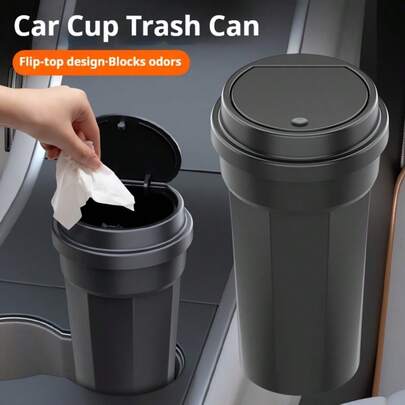 Portable Cup-Shaped Trash Can, Car Trash Can Cup Holder, Multifunctional Waterproof Car Trash Cup With Lid, Car Accessories, Suitable For Vehicle Cup Holder Trash Can, Multifunctional Lidded Car Trash Can, Car Accessories Storage Bin, Shopping Cart, Office Desk Trash Can