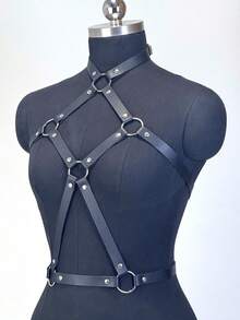 Seductive Lingerie Chest Harness, Adjustable PU Leather Bondage Bralette For Women, Gothic Date Night & Festival Wear - Multicolor - View 7