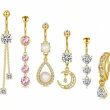 Belly Button Rings Surgical Steel 14G Opal CZ Navel Piercings Belly Rings Body Jewelry For Women Girls 3 8" 10mm Silver Rose Gold - C46吊墜金 - 查看 1