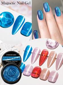 FOUR LILY 5pcs Magnetic Cat Eye UV/LED Gel Nail Polish Set, Shiny Glass Bead Effect, Long-Lasting Salon-Quality Manicure Experience At Home - Multicolor - View 1