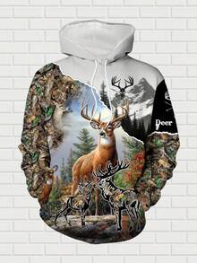 Spring And Autumn Men'S Casual Hooded Sweatshirt And Pants Two-Piece Set High-End Forest Animal Print, Plus Size - style - 查看 4
