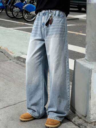 HEHCN Men's Casual Washed Straight Loose Fit Jeans