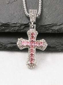 1 件时尚微镶嵌吊坠项链，适合日常佩戴，欧美珠宝，简约优雅的设计项链，圣诞节、情人节、新年礼物 - 彩色 - 查看 4