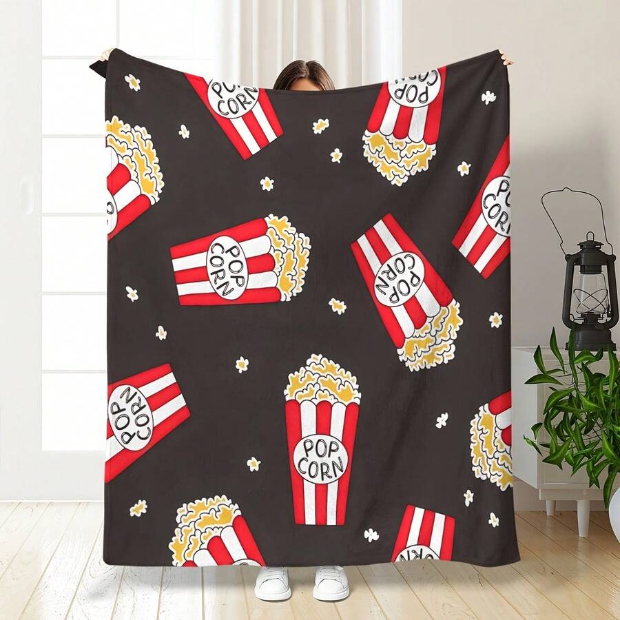 Retro Movie Night Blanket, Popcorn Soft Flannel, Comfortable All-Season Knitted TV Blanket, Popcorn And Cinema Design, 280g, All-Season Comfortable Polyester Blanket, A Great Gift For Friends, Family, Wedding, Birthday, Warm, Soft, Comfortable, Personalized Ideal Gift For Him, Her, Boyfriend, Girlfriend, Dad, Mom, Family, Friends, Pets Anniversary, Valentine's Day, Mother's Day, Birthday, Father's Day, Wedding, Graduation, Christmas, Sofa, Bed, Car, Bedroom, Living Room, Office, Outdoor Camping, Beach, Wall Decoration - Nhiều màu 1 - Xem 1