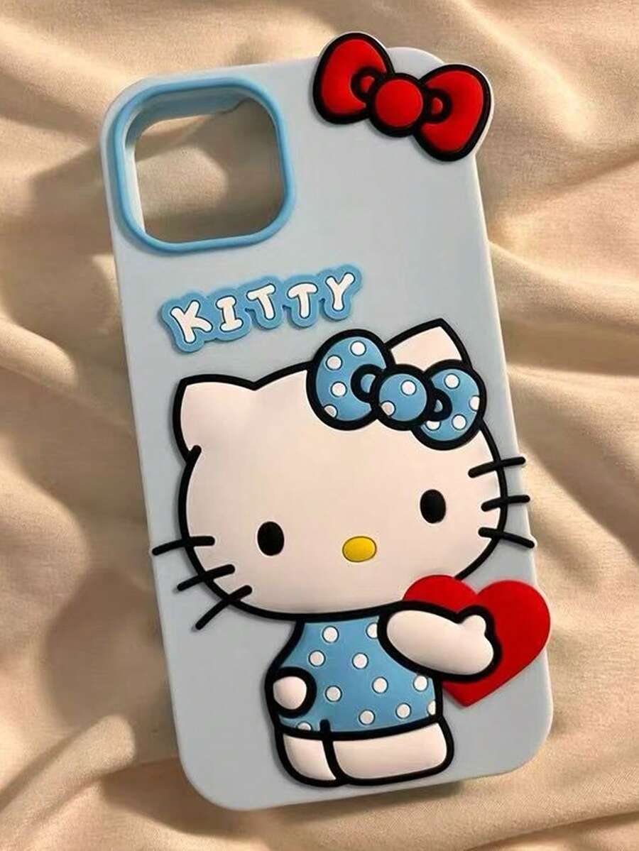 SANRIO 1个时尚创意蝴蝶结、爱心、小猫咪图案浅蓝色三丽鸥硅胶防水防震手机壳，兼容苹果17系列、11/12/12 Pro、13/14/15、13 Pro/14 Pro/15 Pro、12 Pro Max/13 Pro Max/14 Pro Max/15 Pro Max、16、16 Pro、16 Pro Max、17、17 Pro、17 Pro Max - 淺藍色 - 查看 1