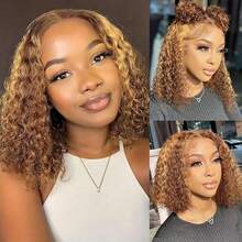 ownvmor Curly Bob Wig Human Hair Deep Wave 13x4 HD Lace Front Wigs For Black Women Human Hair Pre Plucked Wear And Go Glueless Short Wet And Wavy Ombre Honey Blonde Highlight Color 4/27 14 Inch - Điểm nổi bật ngày 27/4 - Xem 1