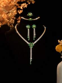 Bộ 4 chiếc vòng cổ, hoa tai và vòng tay đính đá Zirconia khảm siêu nhỏ, thời trang và thanh lịch, phù hợp cho phụ nữ đi làm hàng ngày, hẹn hò ở trường, tiệc cưới, ngày lễ tình nhân, quà tặng ngày lễ - Bộ dây chuyền tinh tế - Xem 12