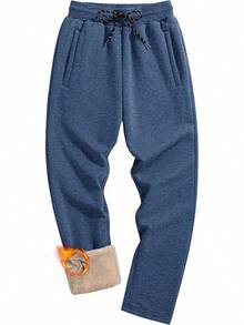 Men's Winter Pants Warm Sherpa Lined Sweatpants Heavyweight Thermal Lounge Athletic Track Joggers - 灰藍色石楠花 - 查看 1