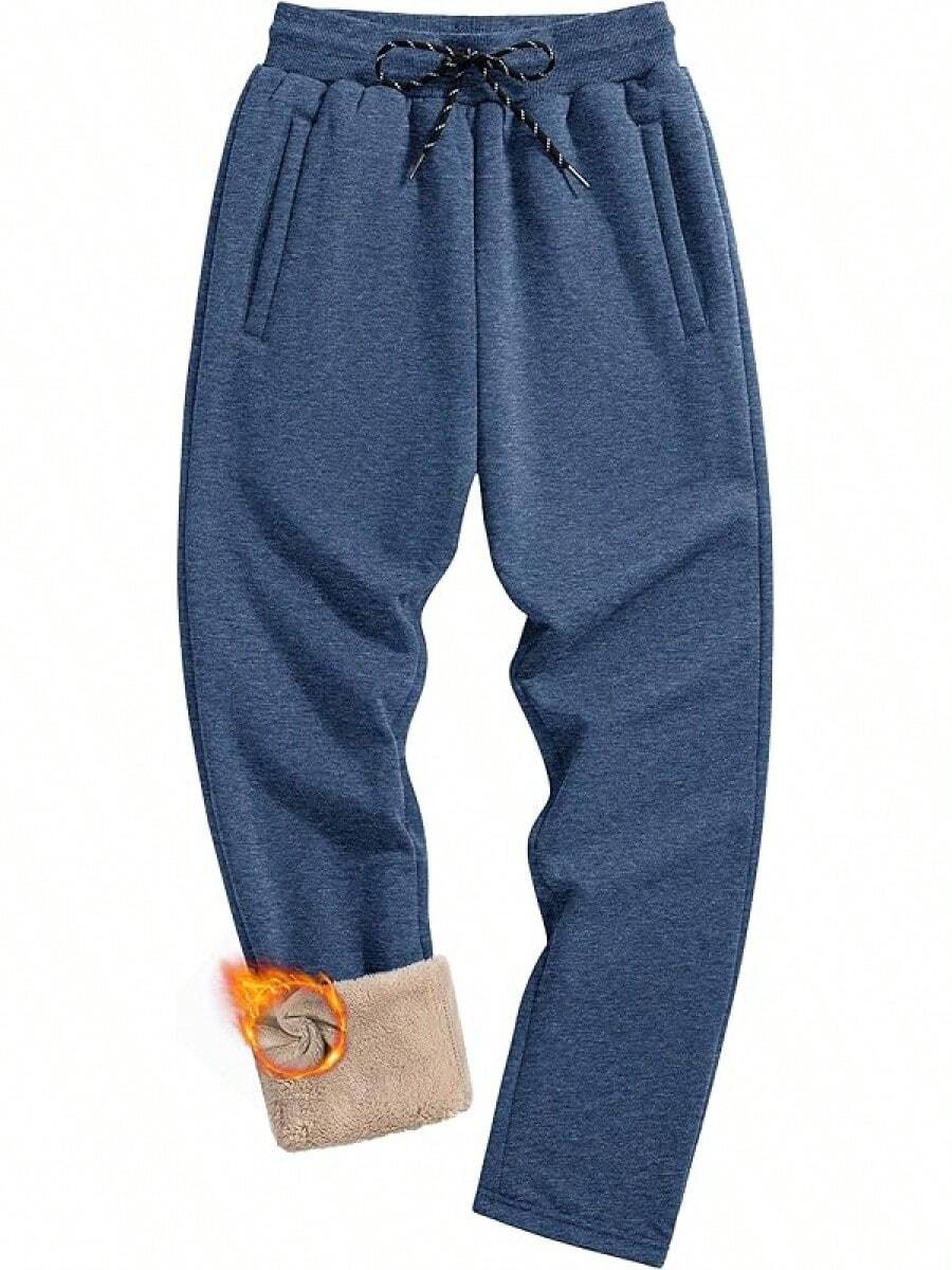 Men's Winter Pants Warm Sherpa Lined Sweatpants Heavyweight Thermal Lounge Athletic Track Joggers - 灰藍色石楠花 - 查看 1