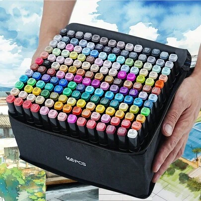 12-268色酒精马克笔，色彩鲜艳持久，速干、防水、防褪色，适用于艺术创作、成人涂色书，宽斜头笔尖，是斋月、情人节、派对、手工制作的理想之选。