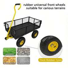 Carro de Jardín de Acero de Alta Resistencia con Capacidad de 680.39 KG - Carro Utilitario Todo Terreno, Lados de Malla Extraíbles y Mango Giratorio de 180°, Manual (Sin Baterías) para Césped, Granja, Playa - Carro de Gran Capacidad Similar a un Remolque - Negro - Ver 8