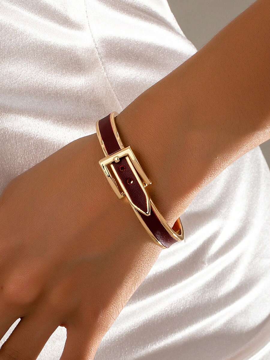 1pc Fashionable Leopard Print Punk Style Bracelet, Exaggerated Wild Nightclub Personalized Versatile Friendship Gift For Women - Burgundy - View 1