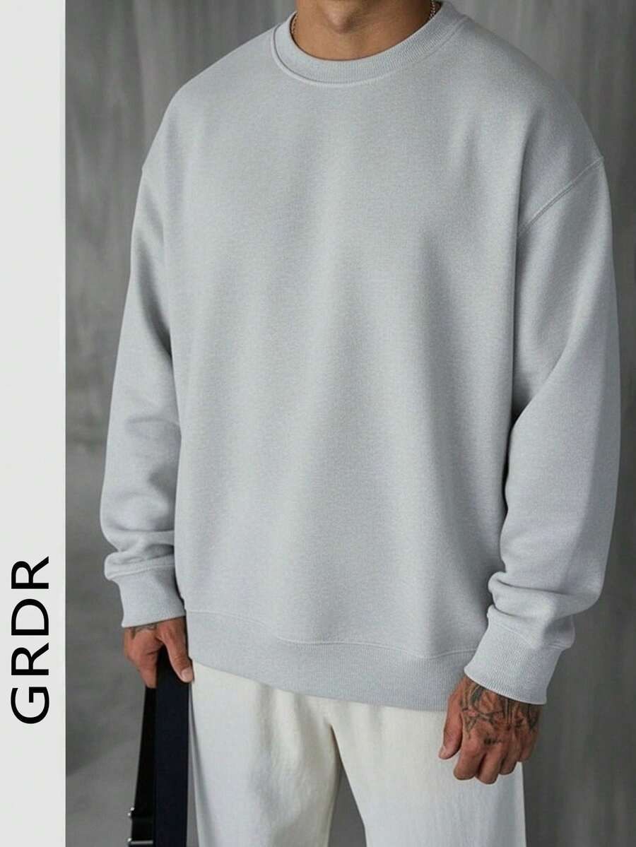 GRDR Men's Casual Solid Color Pullover Crew Neck Sweatshirt - Light Grey - View 1